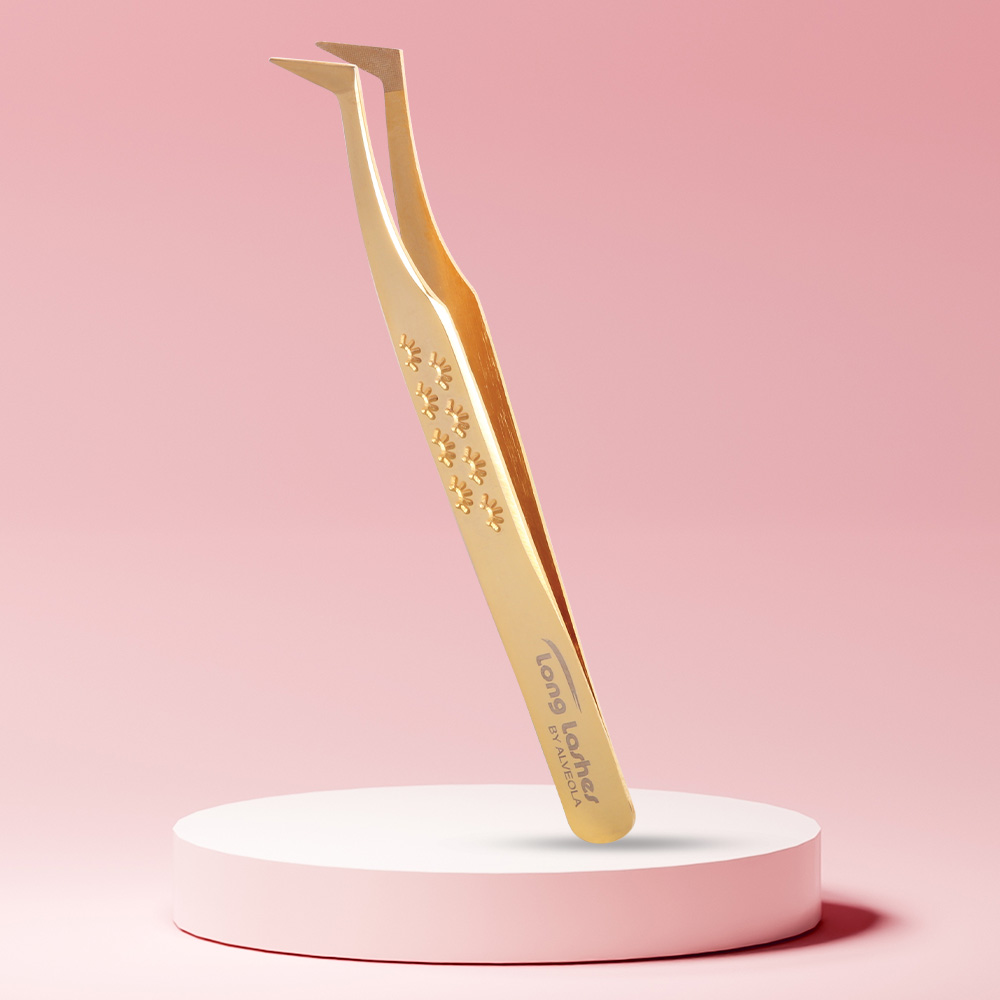 Long Lashes Pro Fiber L- shape Volume tweezer - Gold