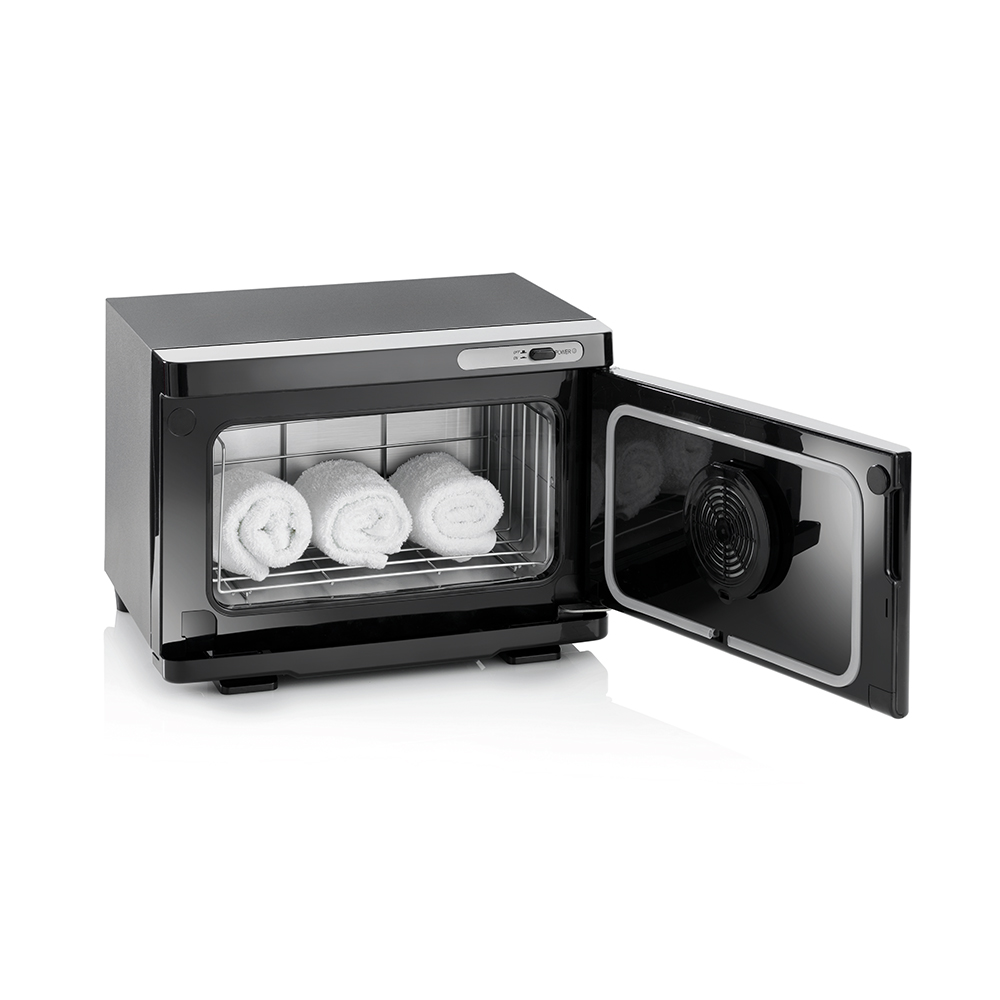 Compact black aroma therapy towel warmer