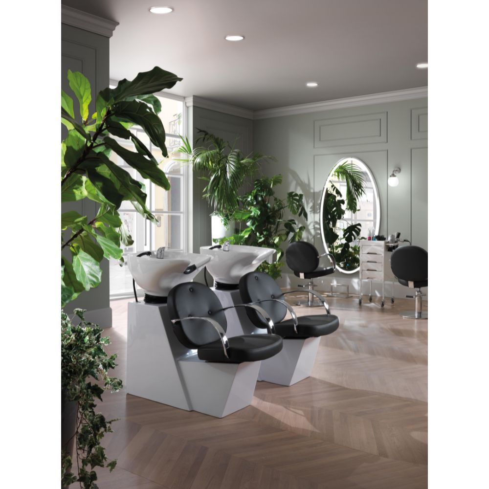 Hair Colette washing unit with fehér base and black chair