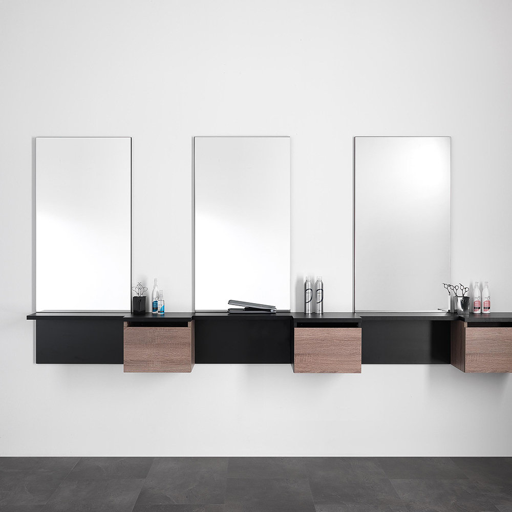 Mirror with black shelf