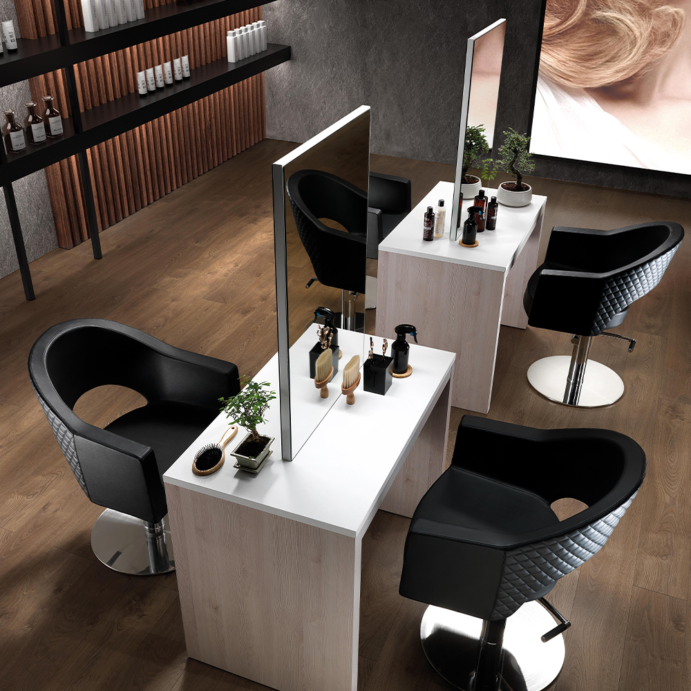 Consolle double-sided table with mirror larch and white