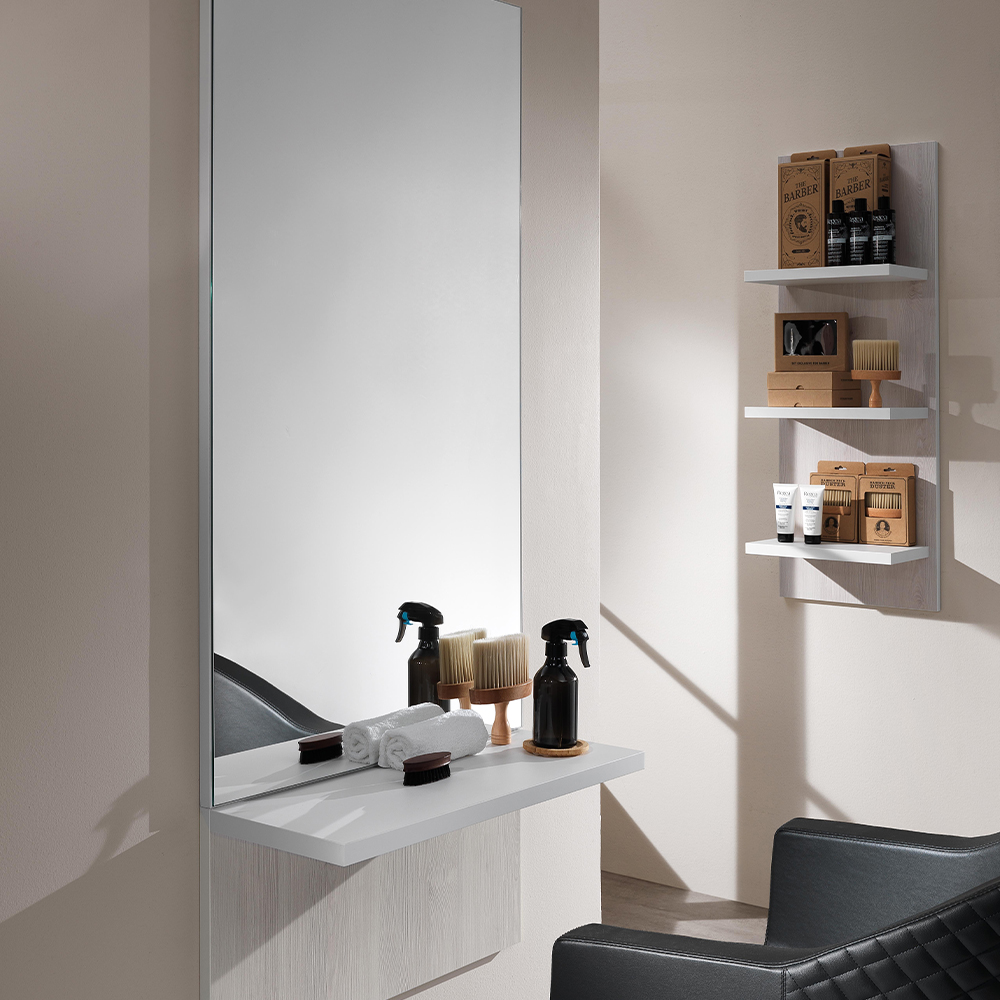 Mirror with larch and white shelf