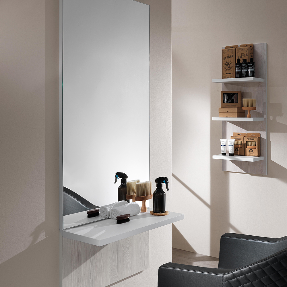 Mirror with larch and white shelf