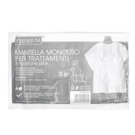 Unfolded Disposable Cape For Hairdresser White Polybag 30 Pz