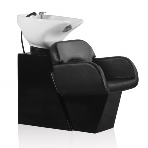 Hair Sage washing unit with black base and black chair