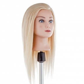 Training head with real long blond hair 45cm